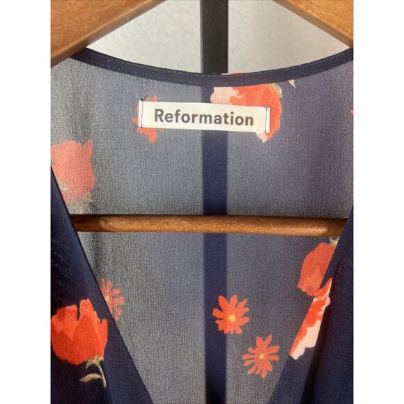 Reformation Wrap Dress Womens XS Napa Cha Cha Blue Red Floral Midi Dainty - Picture 3 of 11
